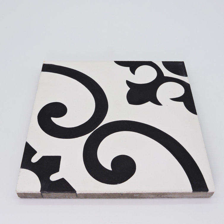 Agadir 8" x 8" Black and White Cement Patterned Tile