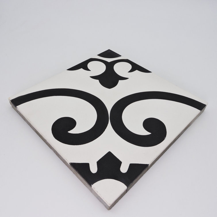 Agadir 8" x 8" Black and White Cement Patterned Tile