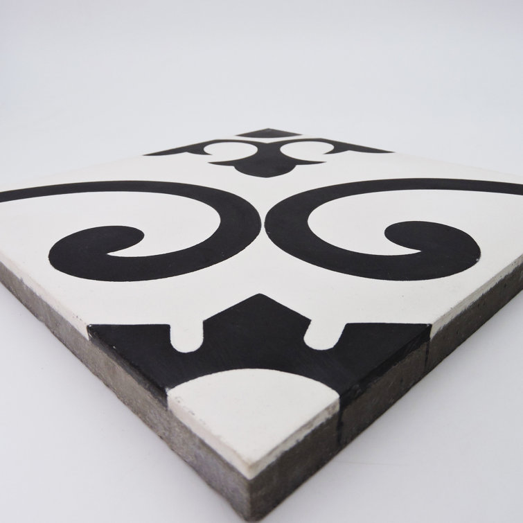 Agadir 8" x 8" Black and White Cement Patterned Tile