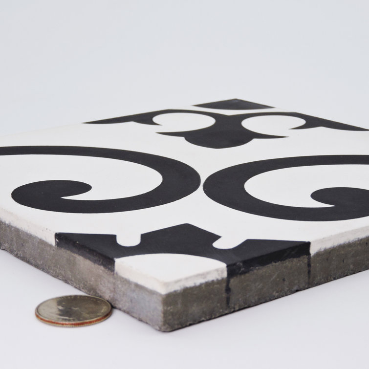 Agadir 8" x 8" Black and White Cement Patterned Tile
