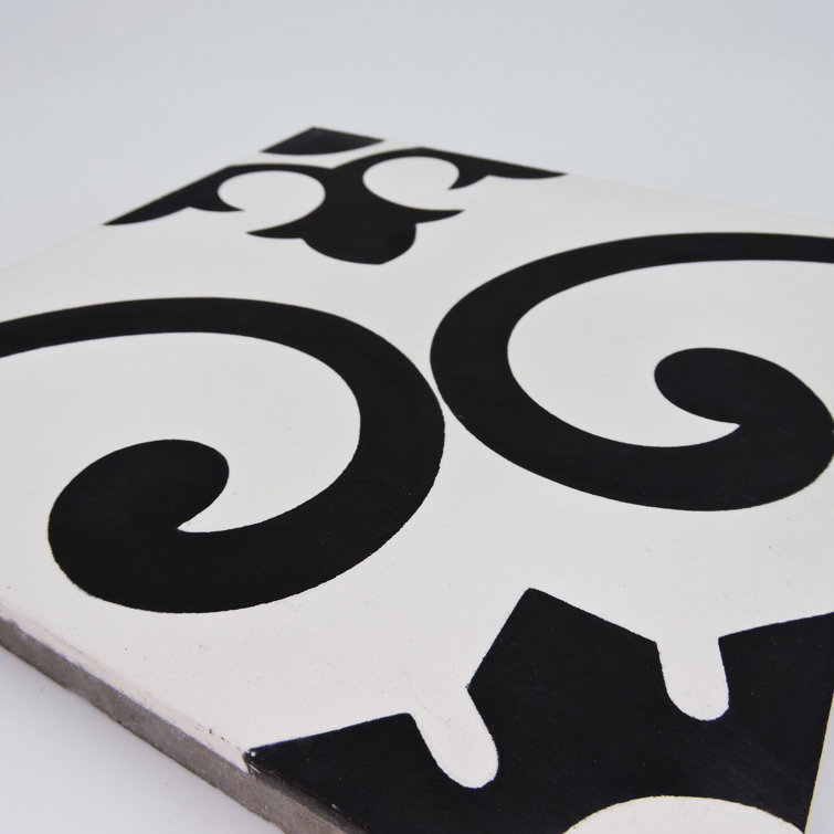 Agadir 8" x 8" Black and White Cement Patterned Tile