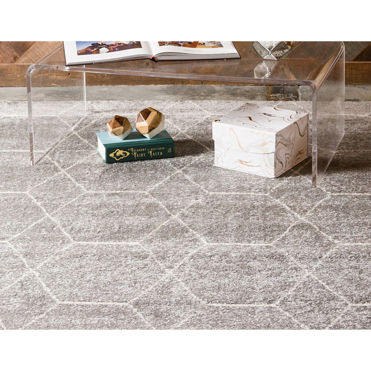 Light Gray 9' x 12' Synthetic Trellis Area Rug