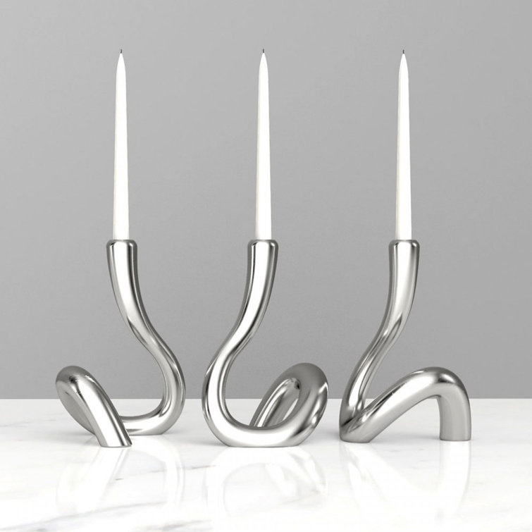 Serpente 8" Silver Aluminum Modern Candlestick