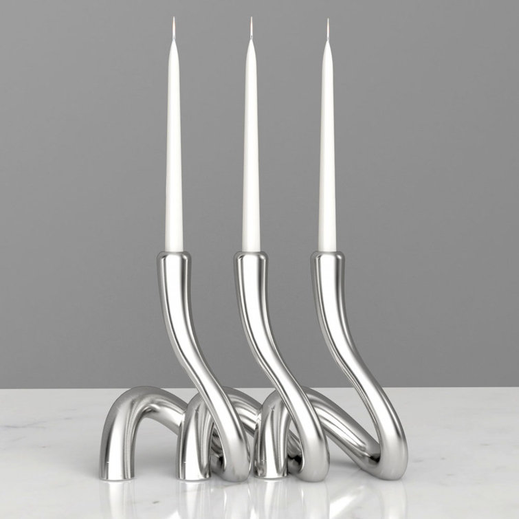 Serpente 8" Silver Aluminum Modern Candlestick