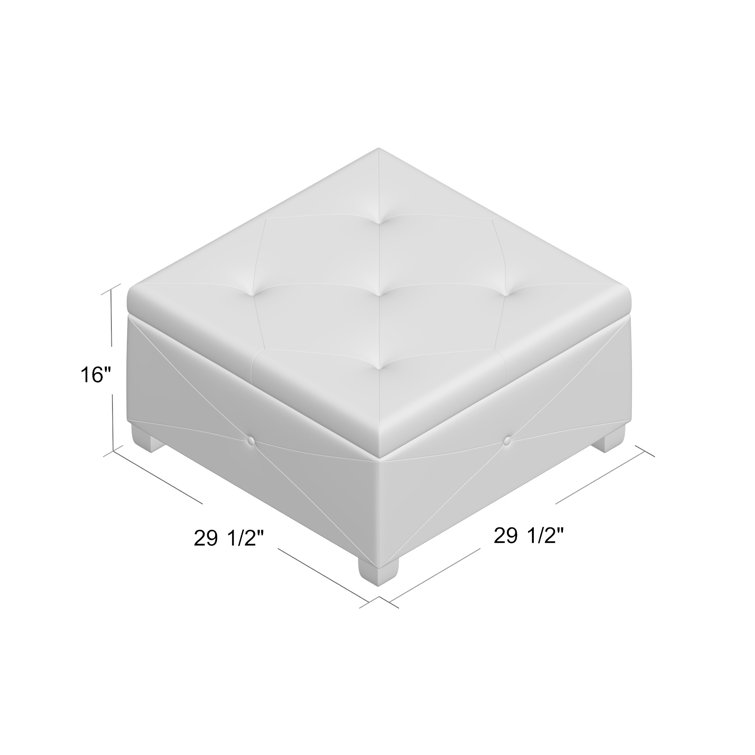 Blue Button Tufted Square Storage Ottoman with Dark Wood Legs
