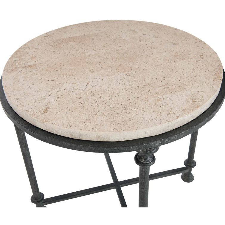 Galesbury Round Stone and Metal End Table