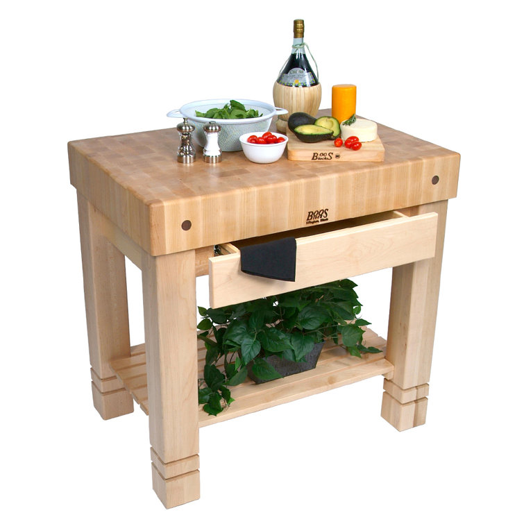 Elegant Homestead 5'' Thick Maple Butcher Block Table with Utensil Drawer