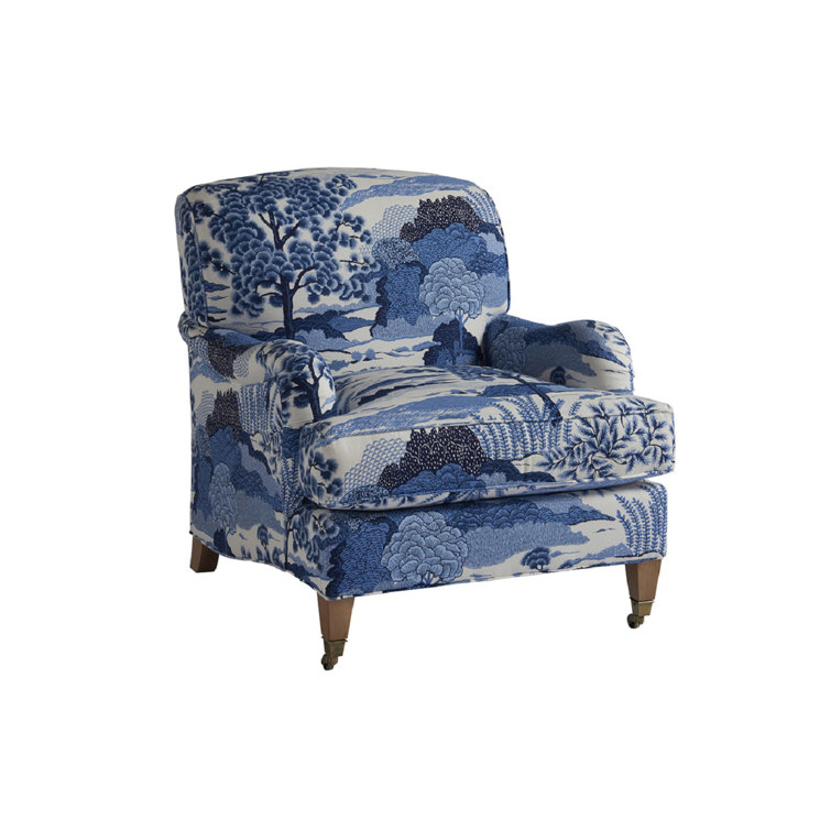Laguna Sands Blue Stripe Upholstered Armchair with Brass Casters