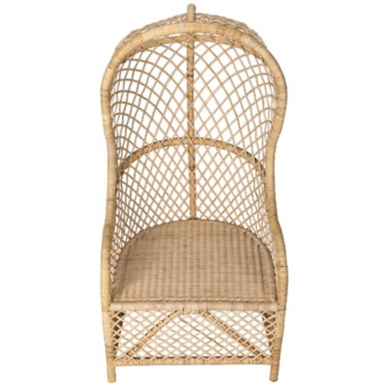 Handcrafted Beige Birch Wood and Rattan Dome Chair
