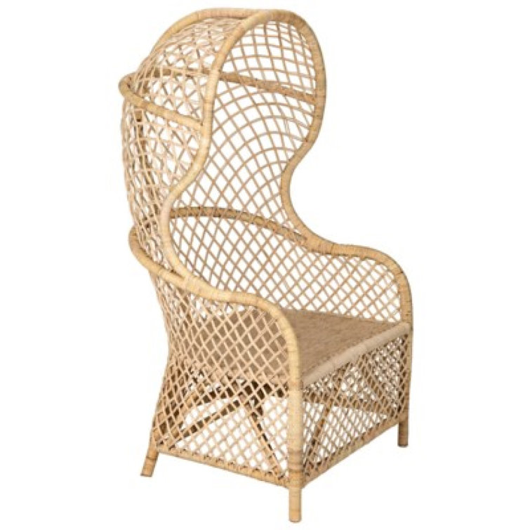 Handcrafted Beige Birch Wood and Rattan Dome Chair