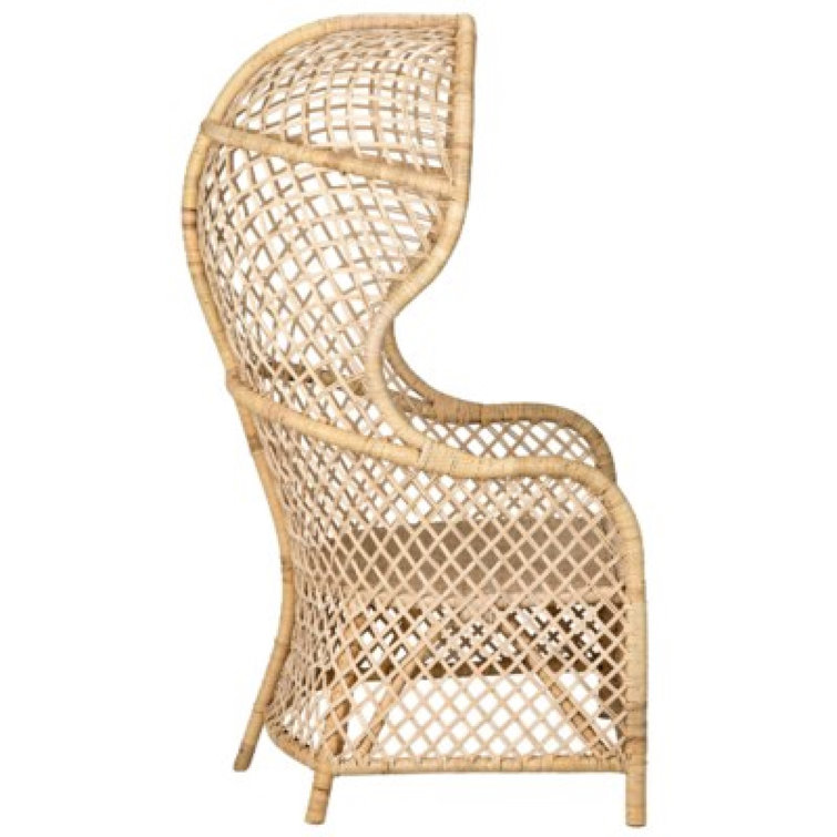 Handcrafted Beige Birch Wood and Rattan Dome Chair