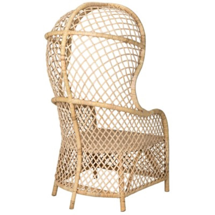 Handcrafted Beige Birch Wood and Rattan Dome Chair