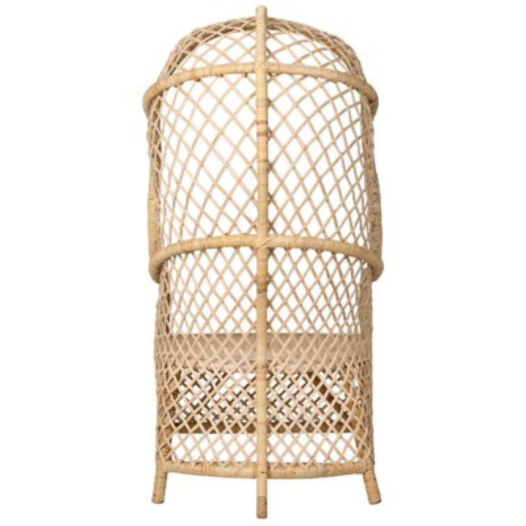Handcrafted Beige Birch Wood and Rattan Dome Chair