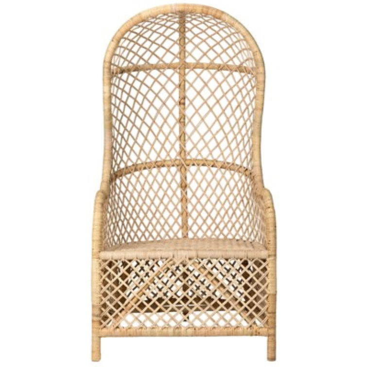 Handcrafted Beige Birch Wood and Rattan Dome Chair