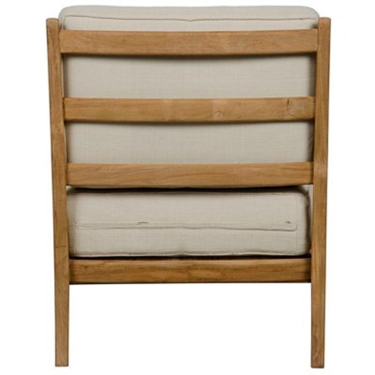 Handcrafted Off-White Cotton and Teak Rattan Accent Chair
