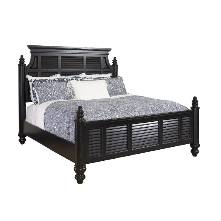 Queen-Sized Malabar Black Poster Bed with Upholstered Headboard