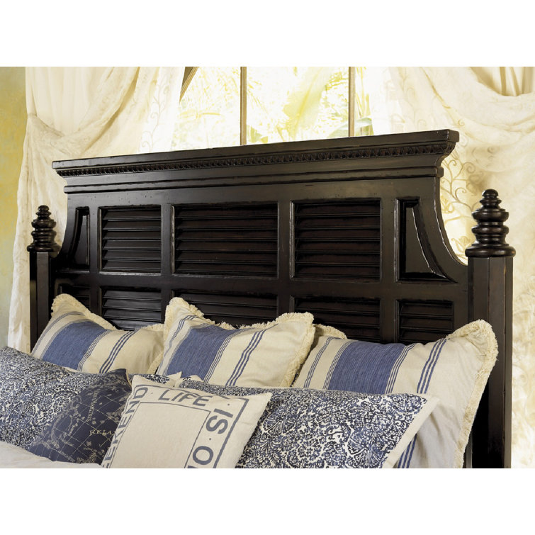 Queen-Sized Malabar Black Poster Bed with Upholstered Headboard