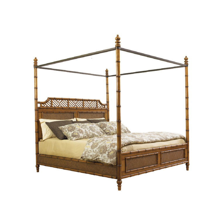 Coastal Canopy California King Bed with Woven Rattan Headboard