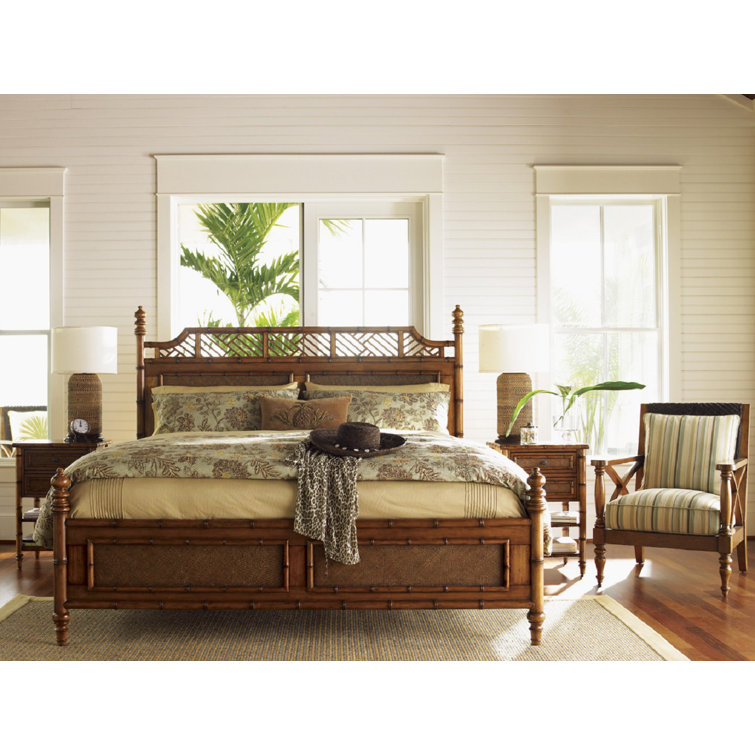 Coastal Canopy California King Bed with Woven Rattan Headboard