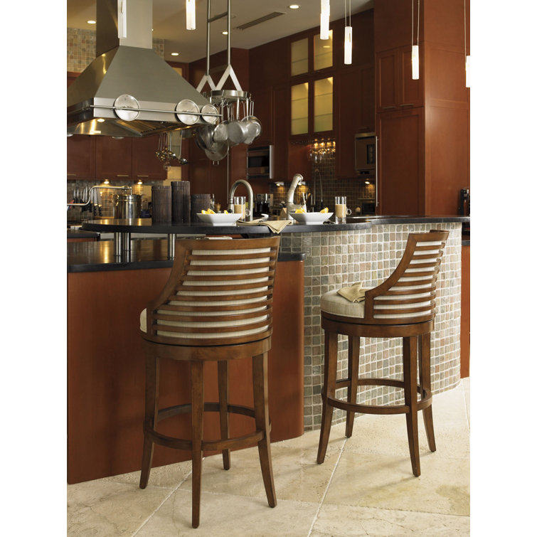Transitional Woven Cream Leather Swivel Counter Stool
