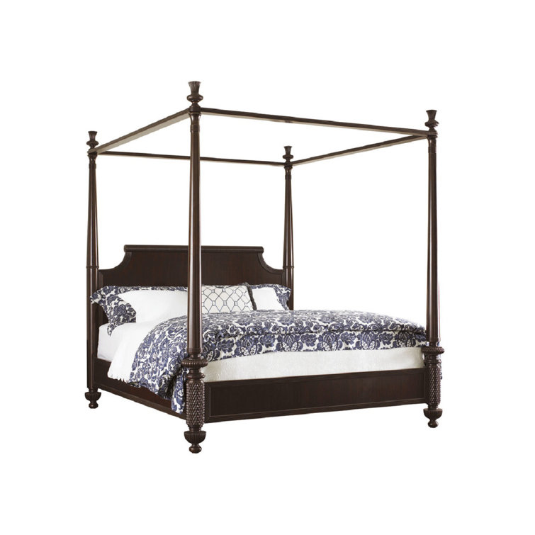 Transitional Brown Upholstered California King Canopy Bed with Storage