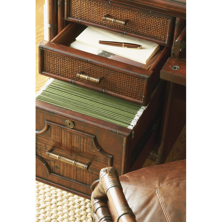Brown Rattan Transitional Home Office Desk with 4 Drawers