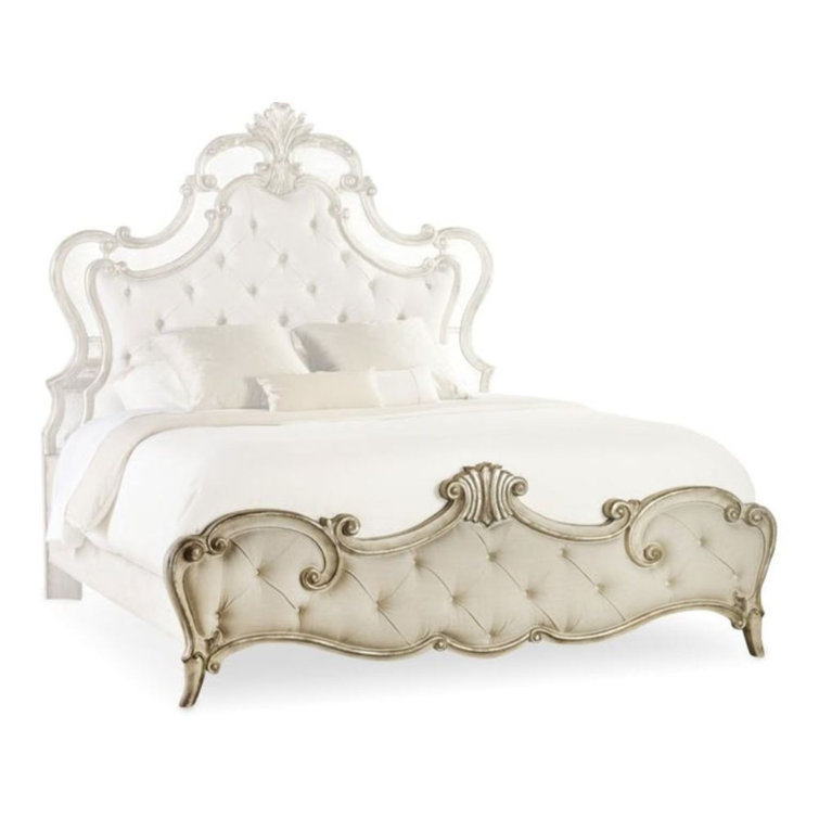 Beige California King Tufted Upholstered Bed with Wood Frame