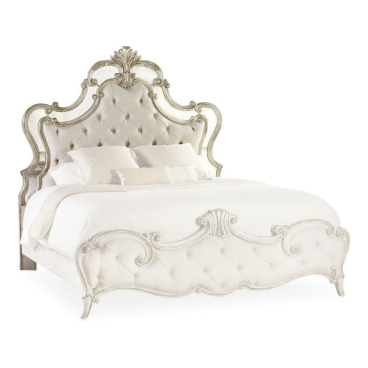 Beige California King Tufted Upholstered Bed with Wood Frame