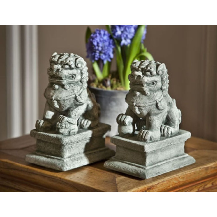 Verde Hand-Stained Cast Stone Foo Dog Statue