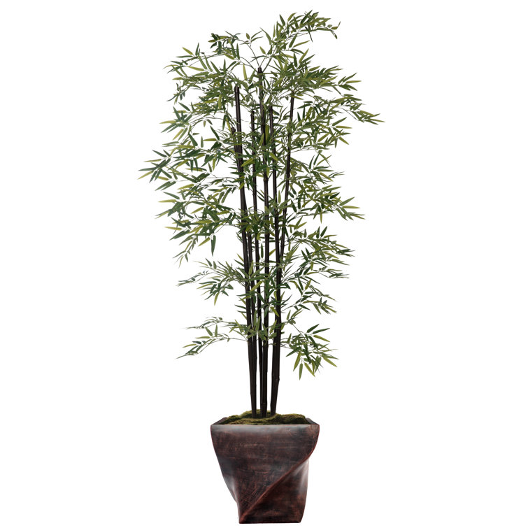 81.5" Green Faux Bamboo Tree in Dark Brown Planter