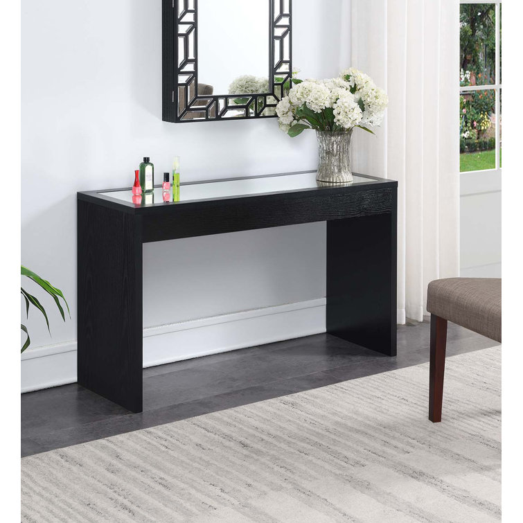 Elegant Northfield Black Mirrored 48'' Console Table with Glass Inlay