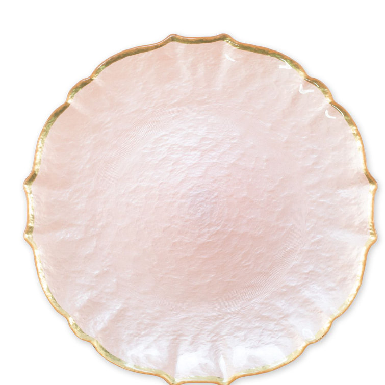 Elegant Pink Glass Cake Stand with Gold Rim, 12.25"