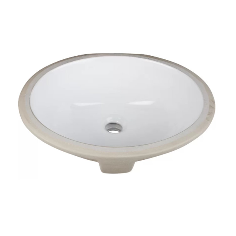 White Ceramic Oval Undermount Bathroom Sink with Overflow