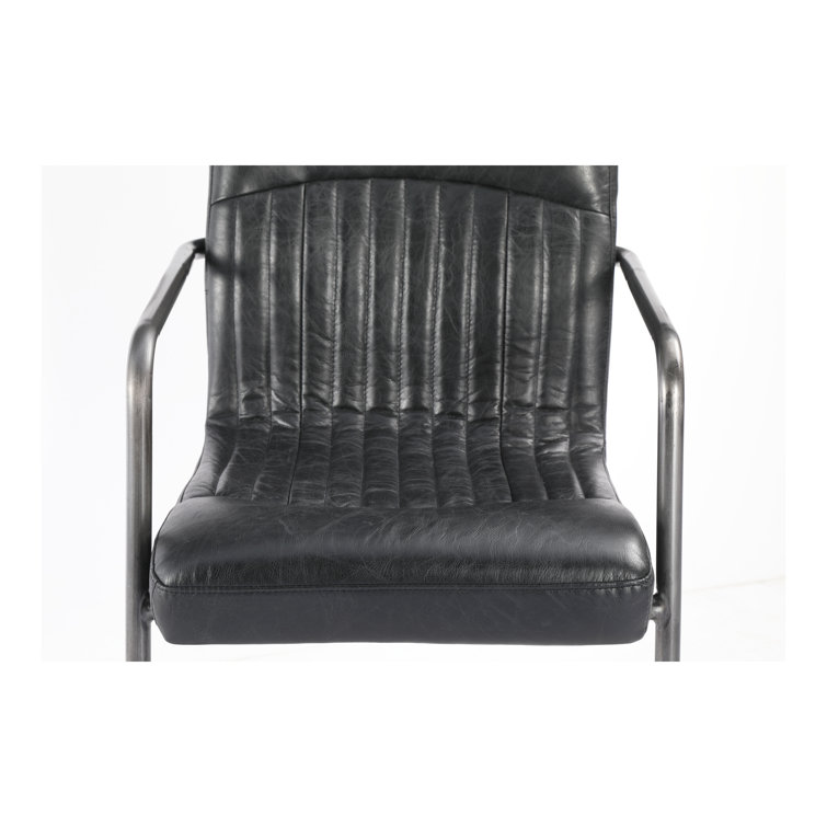 Ansel Industrial Black Leather Metal Arm Chair - Set of 2