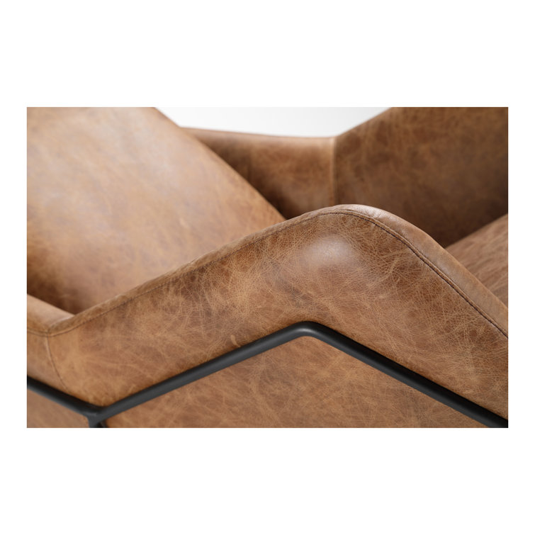 Cappuccino Leather and Black Metal Club Chair