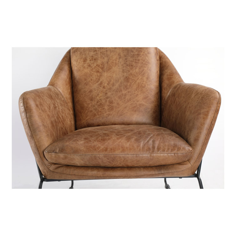 Cappuccino Leather and Black Metal Club Chair