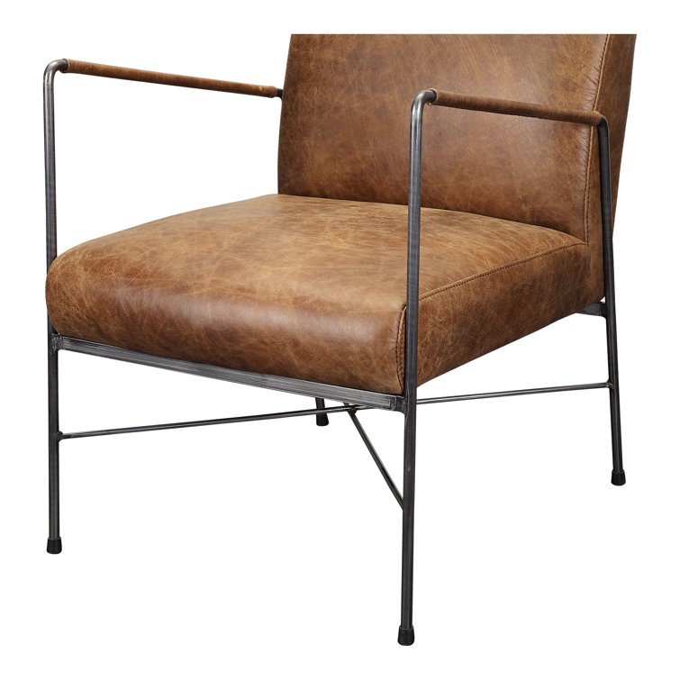 Transitional Dagwood Brown Leather Armchair with Metal Frame