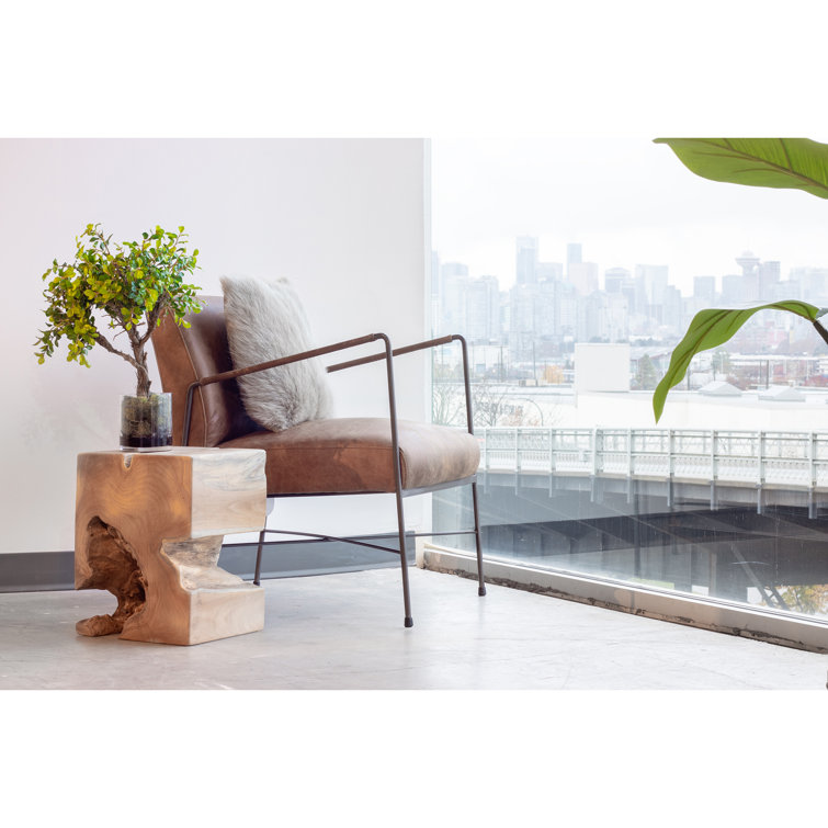 Transitional Dagwood Brown Leather Armchair with Metal Frame