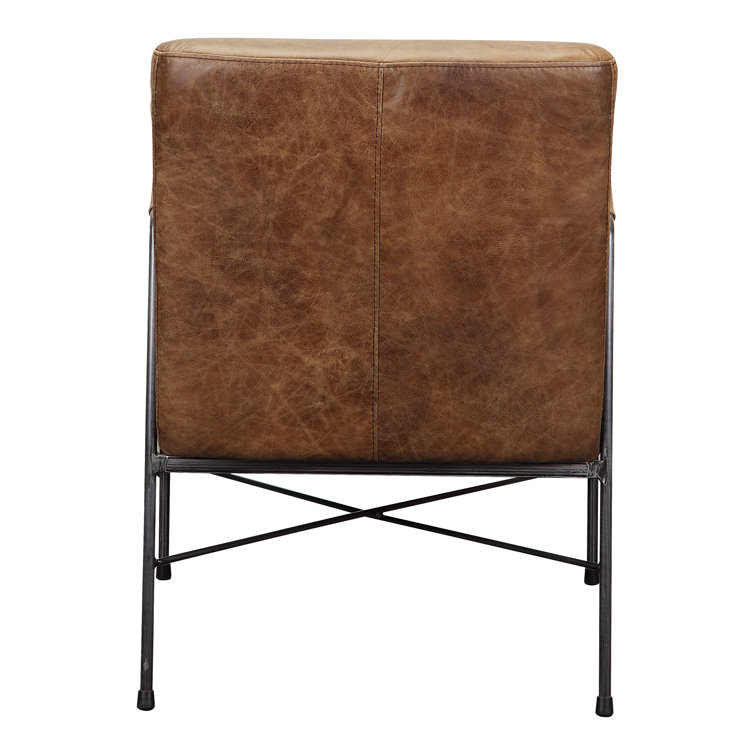 Transitional Dagwood Brown Leather Armchair with Metal Frame