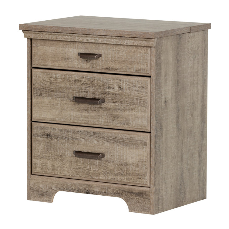 Weathered Oak 2-Drawer Nightstand with Charging Station