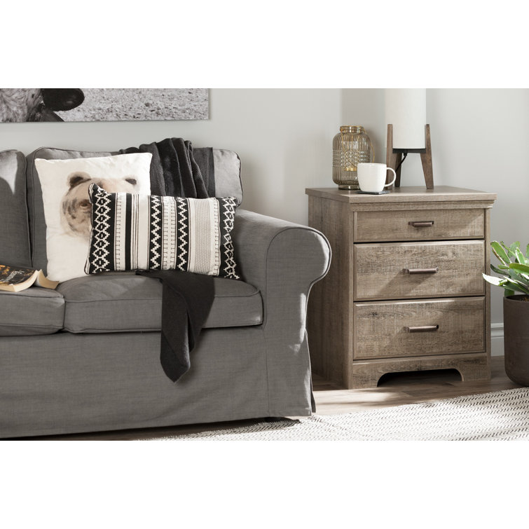 Weathered Oak 2-Drawer Nightstand with Charging Station
