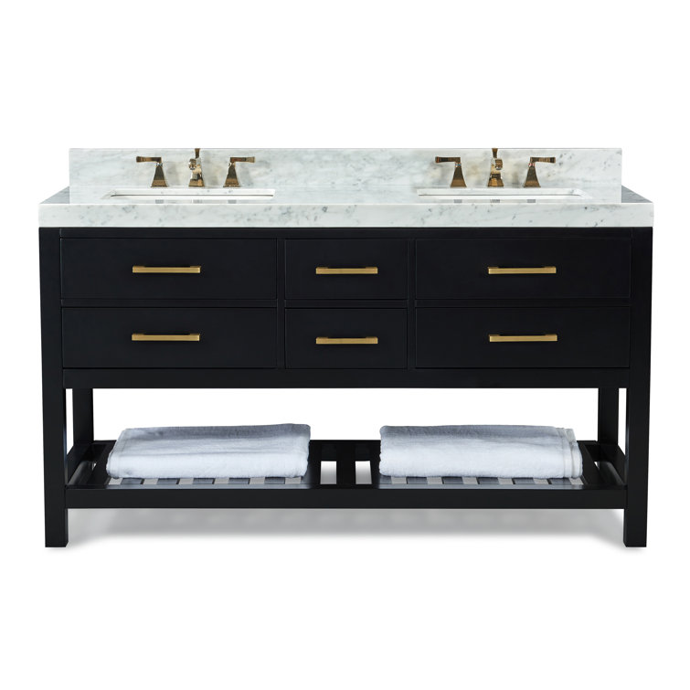 Elizabeth 60'' Black Onyx Double Vanity with Marble Top