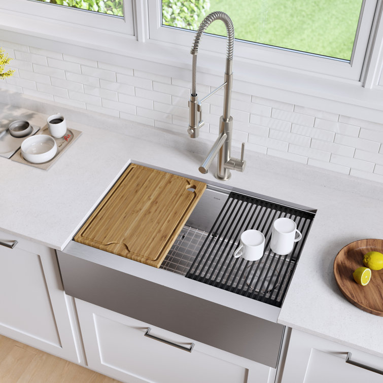 Kore 33" Stainless Steel Farmhouse Kitchen Sink with Accessories