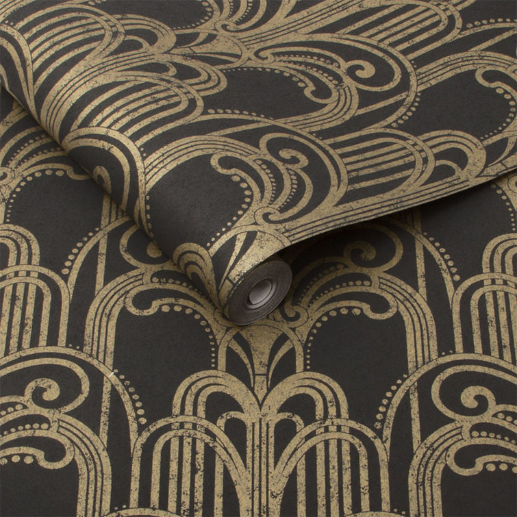 Art Deco Black and Gold Metallic Paste the Wall Wallpaper