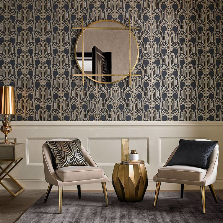 Art Deco Black and Gold Metallic Paste the Wall Wallpaper