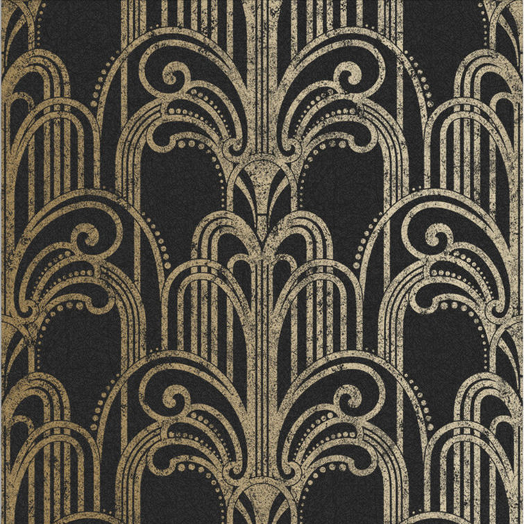 Art Deco Black and Gold Metallic Paste the Wall Wallpaper