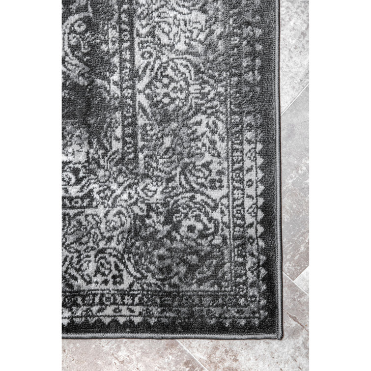 Dark Gray Rectangular Stain-Resistant Oriental Area Rug