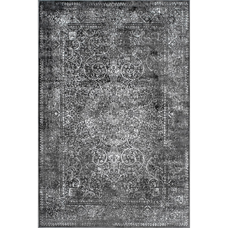Dark Gray Rectangular Stain-Resistant Oriental Area Rug