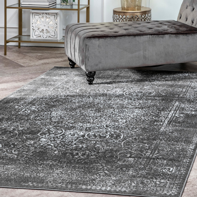 Dark Gray Rectangular Stain-Resistant Oriental Area Rug
