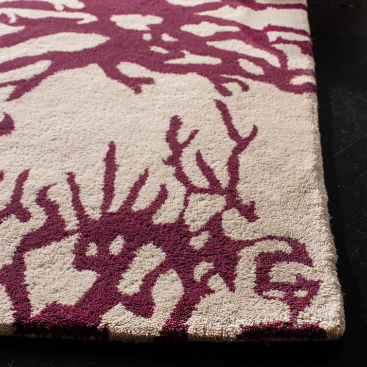Beige and Purple Hand-Tufted Wool 6' x 9' Area Rug